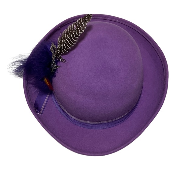 Vintage Purple Wool Hat with Feathers Geo. W. Bollman & Co Doeskin Felt - Picture 5 of 12